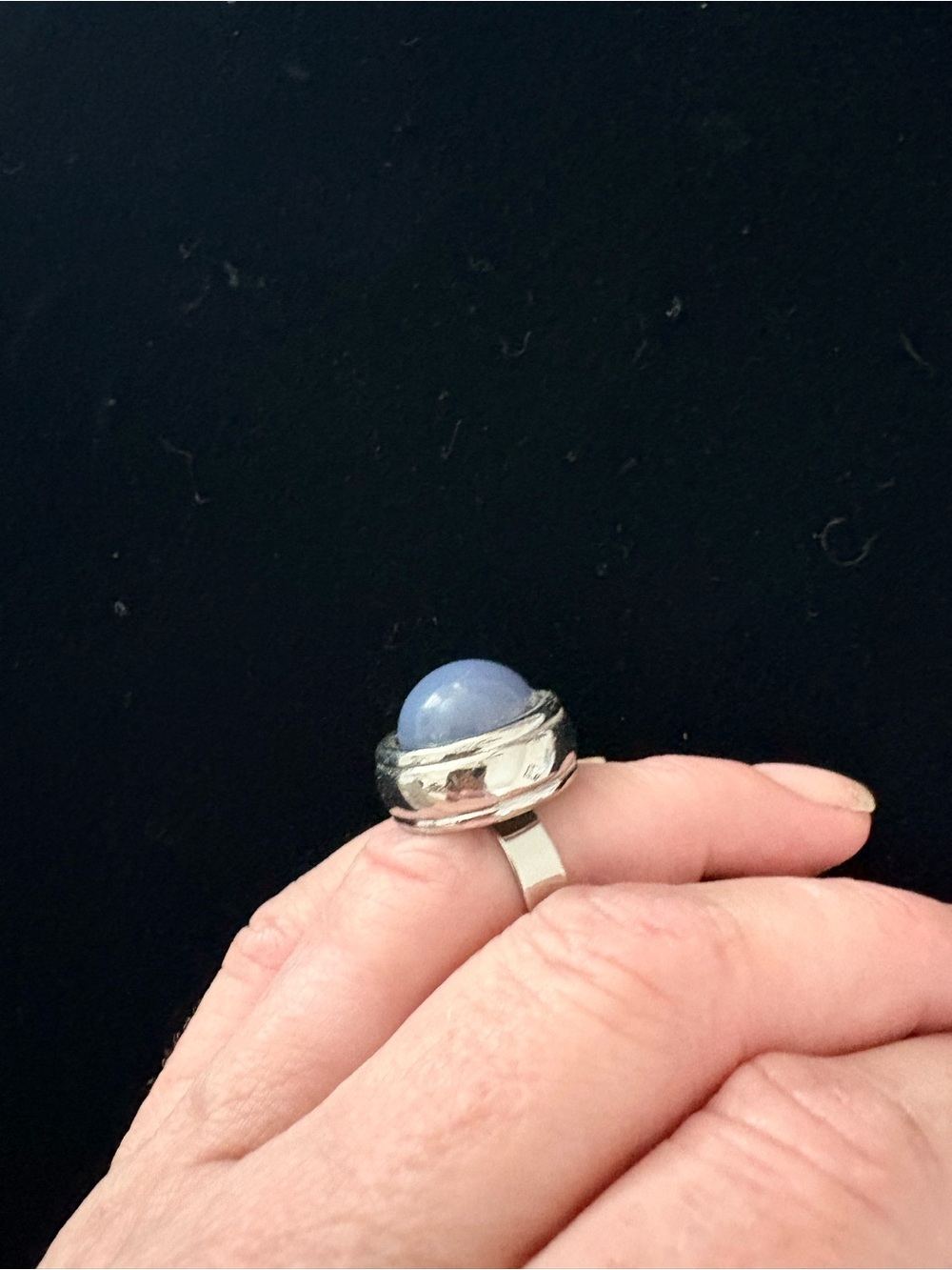 Silver Ring with Blue Chalcedony Cabochon - Women’s Fashion Ring